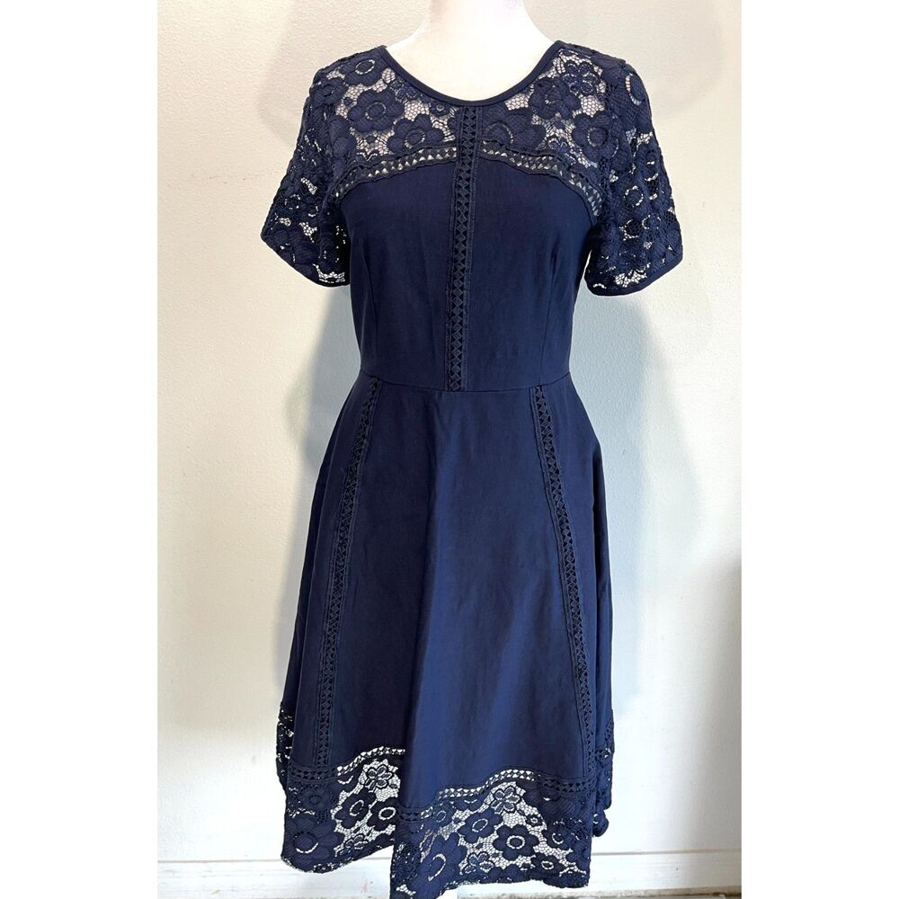 Miusol dress peasant Y2K laced stretch navy blue cocktail casual country women S